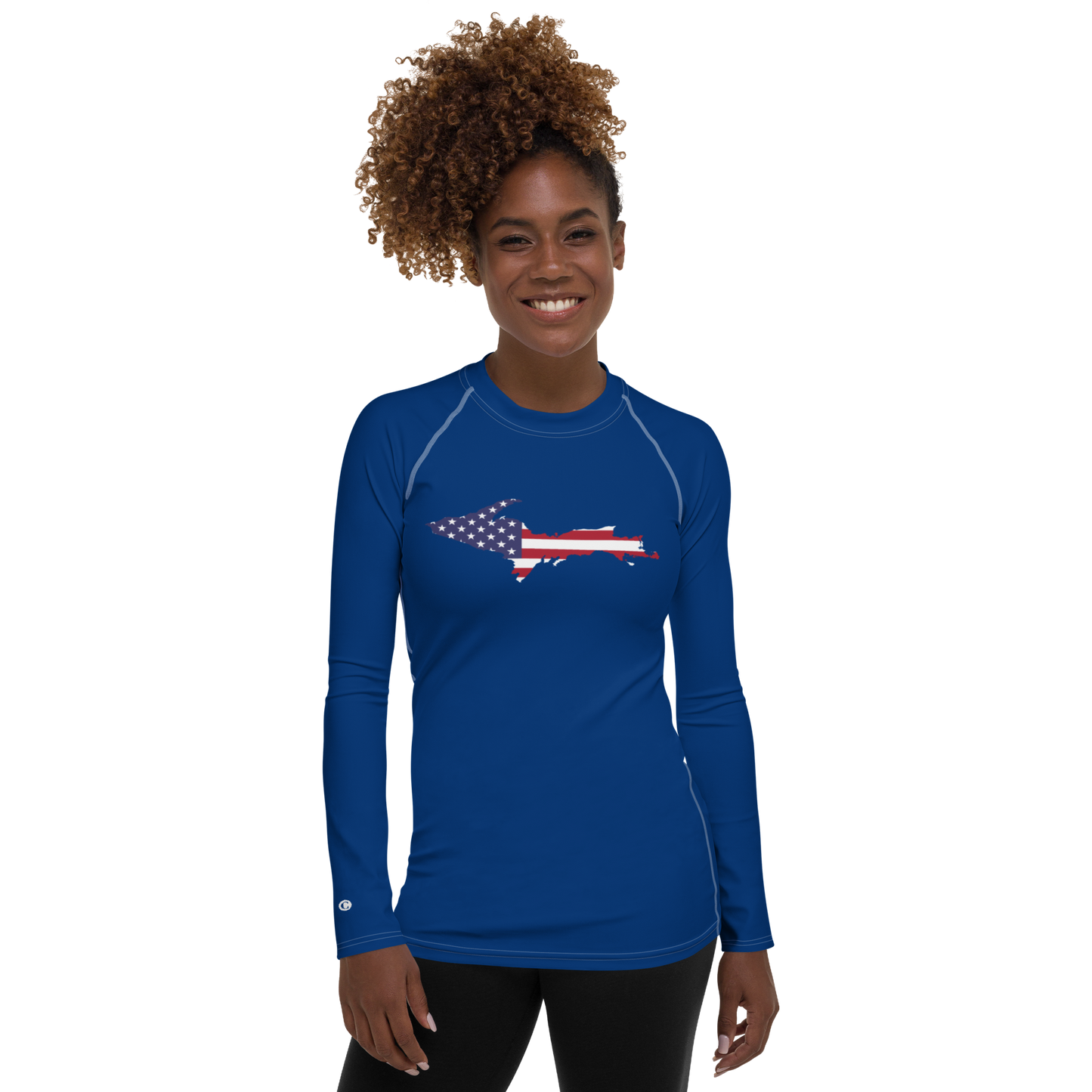 Michigan Upper Peninsula Rash Guard (w/ UP USA Flag) | Women's - Dearborn Blue