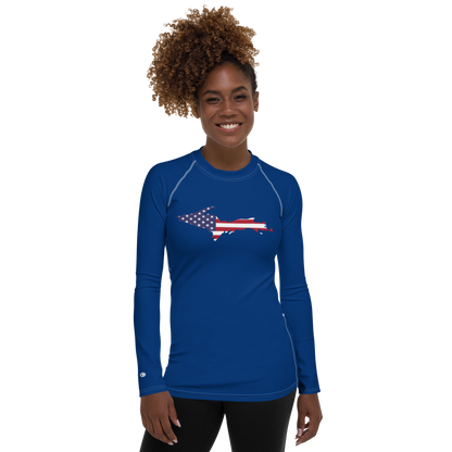 Michigan Upper Peninsula Rash Guard (w/ UP USA Flag) | Women's - Dearborn Blue