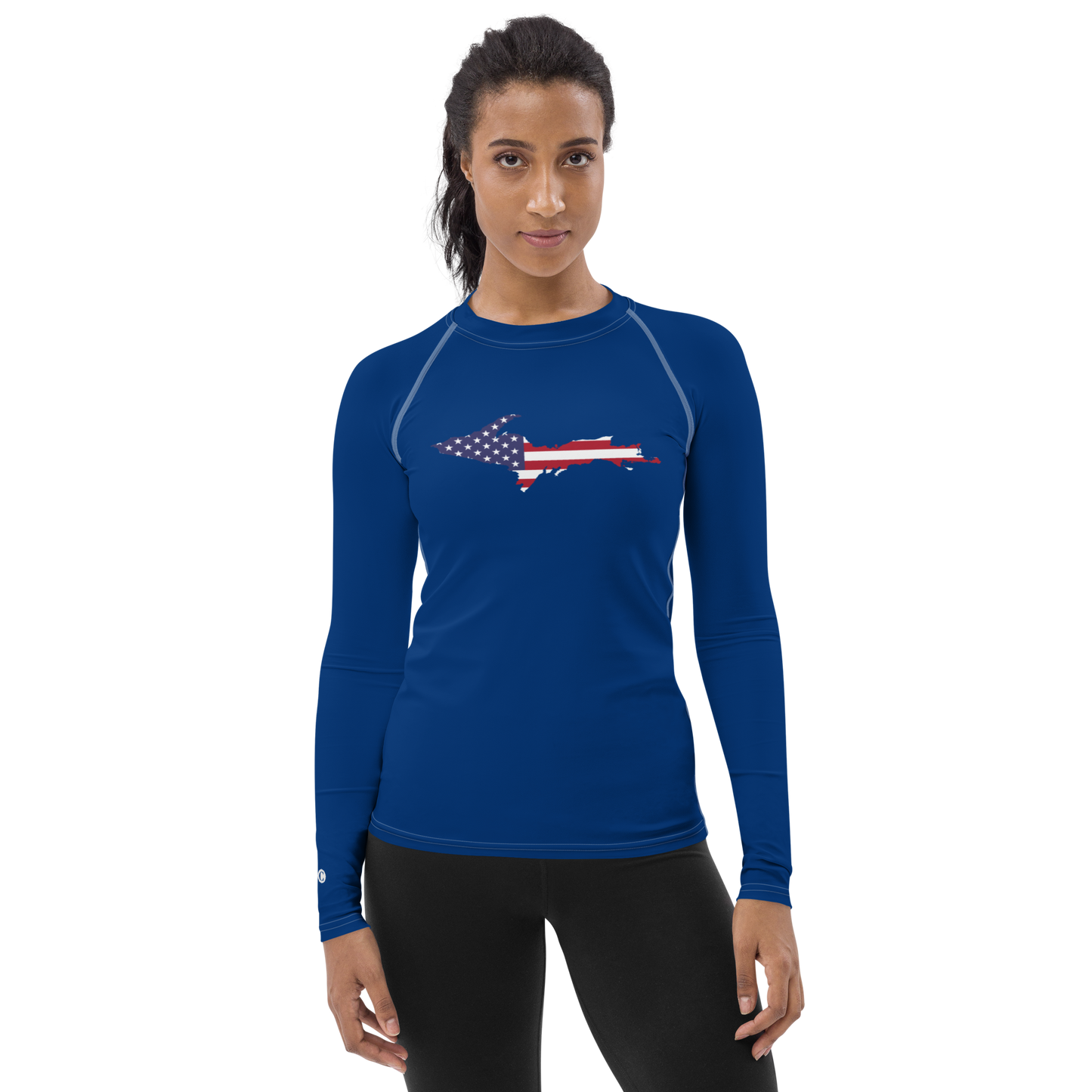 Michigan Upper Peninsula Rash Guard (w/ UP USA Flag) | Women's - Dearborn Blue