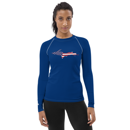 Michigan Upper Peninsula Rash Guard (w/ UP USA Flag) | Women's - Dearborn Blue