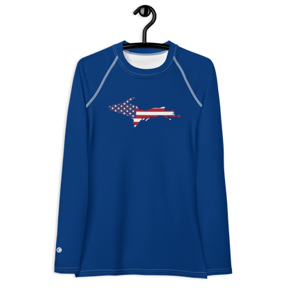 Michigan Upper Peninsula Rash Guard (w/ UP USA Flag) | Women's - Dearborn Blue