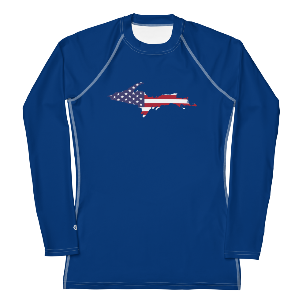 Michigan Upper Peninsula Rash Guard (w/ UP USA Flag) | Women's - Dearborn Blue