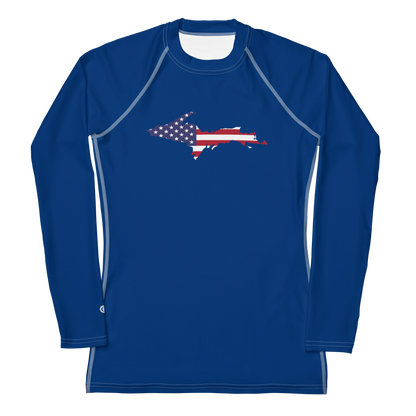 Michigan Upper Peninsula Rash Guard (w/ UP USA Flag) | Women's - Dearborn Blue