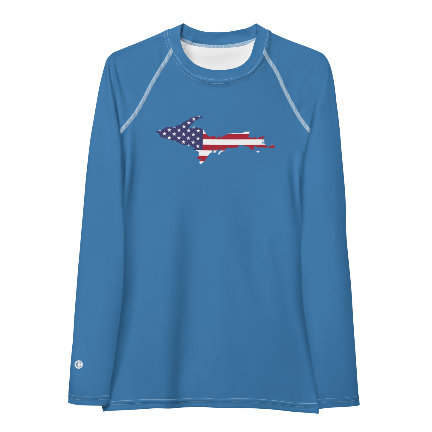 Michigan Upper Peninsula Rash Guard (w/ UP USA Flag) | Women's - Lake Superior Blue