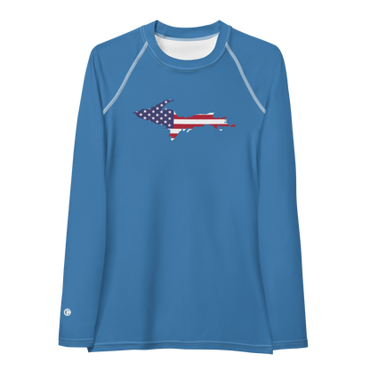 Michigan Upper Peninsula Rash Guard (w/ UP USA Flag) | Women's - Lake Superior Blue