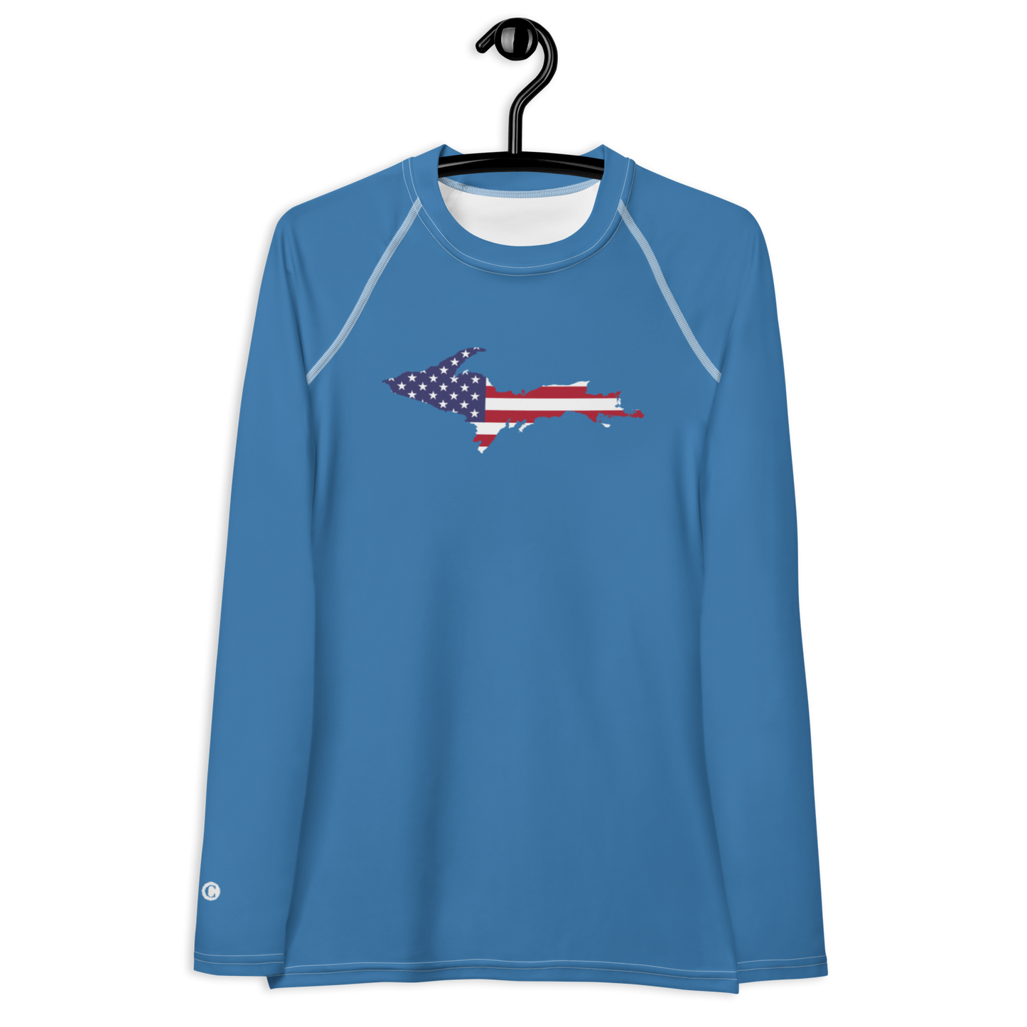 Michigan Upper Peninsula Rash Guard (w/ UP USA Flag) | Women's - Lake Superior Blue