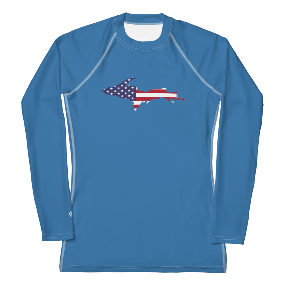 Michigan Upper Peninsula Rash Guard (w/ UP USA Flag) | Women's - Lake Superior Blue