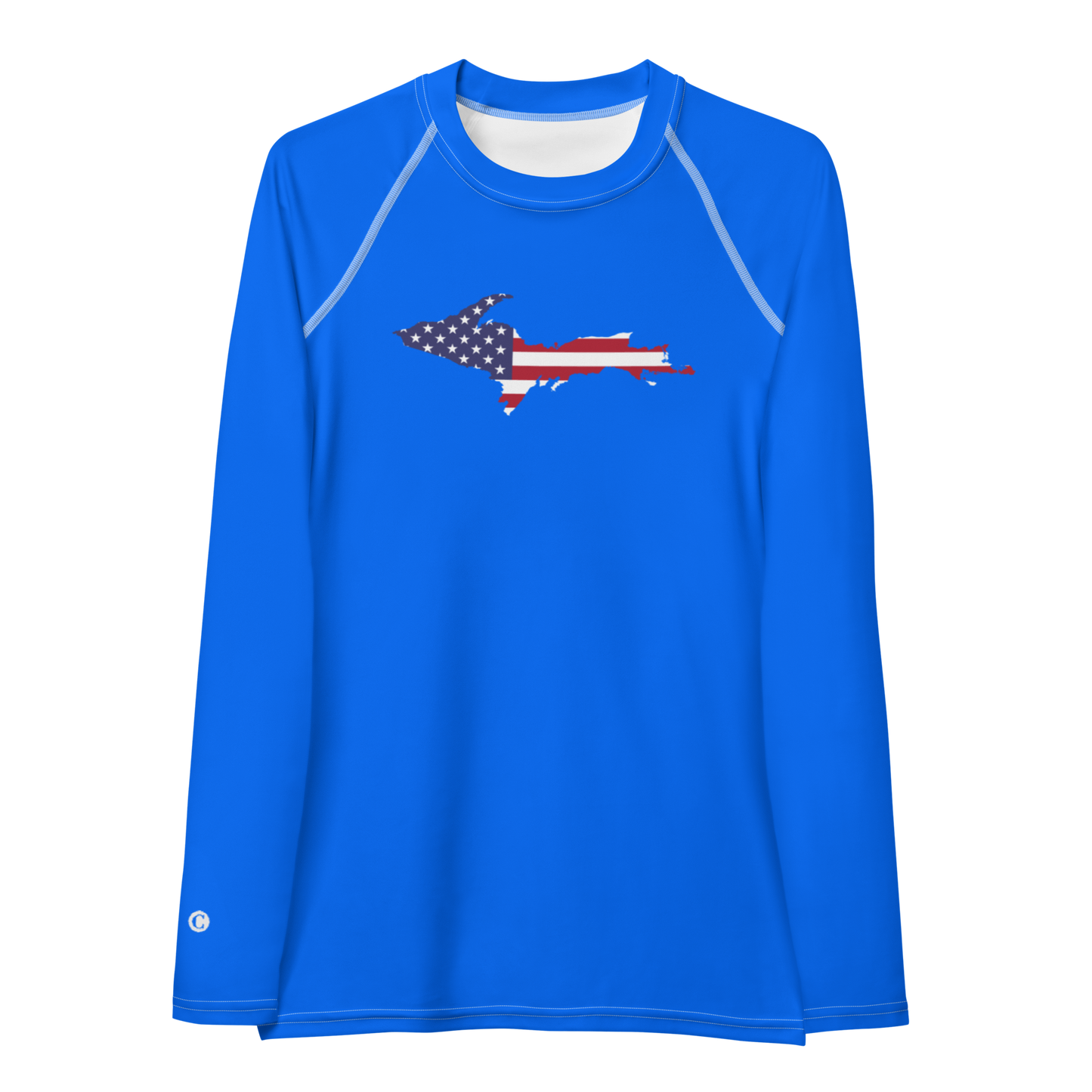 Michigan Upper Peninsula Rash Guard (w/ UP USA Flag) | Women's - Motor Town Blue