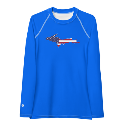 Michigan Upper Peninsula Rash Guard (w/ UP USA Flag) | Women's - Motor Town Blue