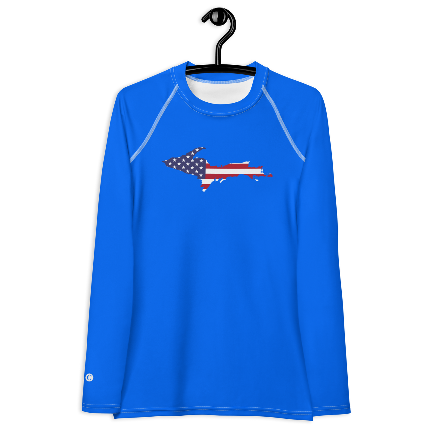 Michigan Upper Peninsula Rash Guard (w/ UP USA Flag) | Women's - Motor Town Blue