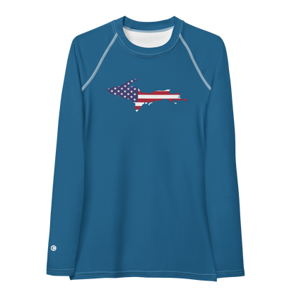 Michigan Upper Peninsula Rash Guard (w/ UP USA Flag) | Women's - Blueberry