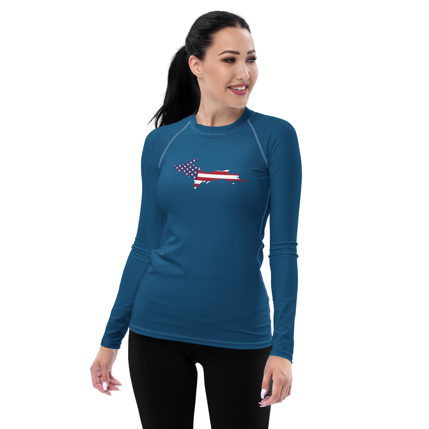 Michigan Upper Peninsula Rash Guard (w/ UP USA Flag) | Women's - Blueberry