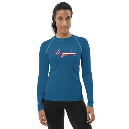 Michigan Upper Peninsula Rash Guard (w/ UP USA Flag) | Women's - Blueberry