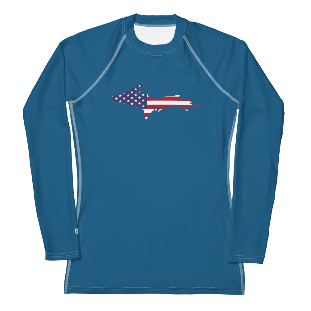 Michigan Upper Peninsula Rash Guard (w/ UP USA Flag) | Women's - Blueberry