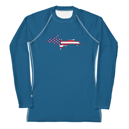 Michigan Upper Peninsula Rash Guard (w/ UP USA Flag) | Women's - Blueberry