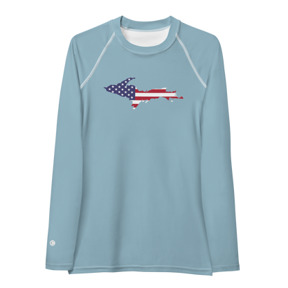 Michigan Upper Peninsula Rash Guard (w/ UP USA Flag) | Women's - Opal Blue