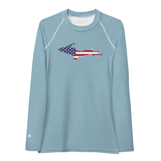 Michigan Upper Peninsula Rash Guard (w/ UP USA Flag) | Women's - Opal Blue