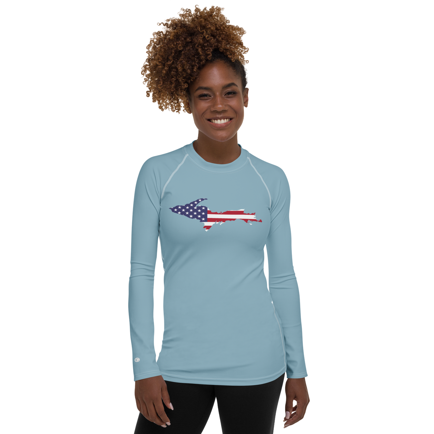 Michigan Upper Peninsula Rash Guard (w/ UP USA Flag) | Women's - Opal Blue