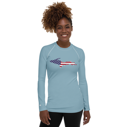 Michigan Upper Peninsula Rash Guard (w/ UP USA Flag) | Women's - Opal Blue