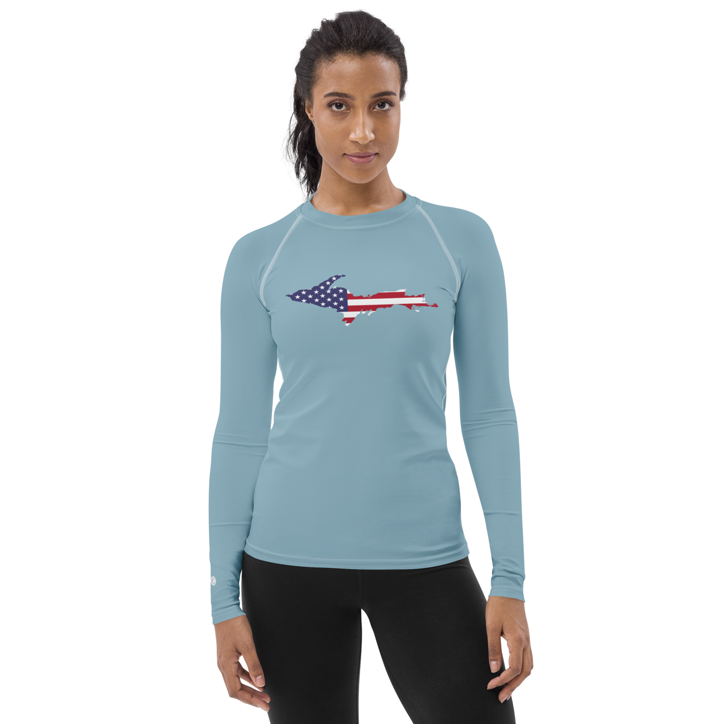 Michigan Upper Peninsula Rash Guard (w/ UP USA Flag) | Women's - Opal Blue