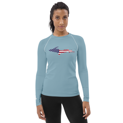 Michigan Upper Peninsula Rash Guard (w/ UP USA Flag) | Women's - Opal Blue