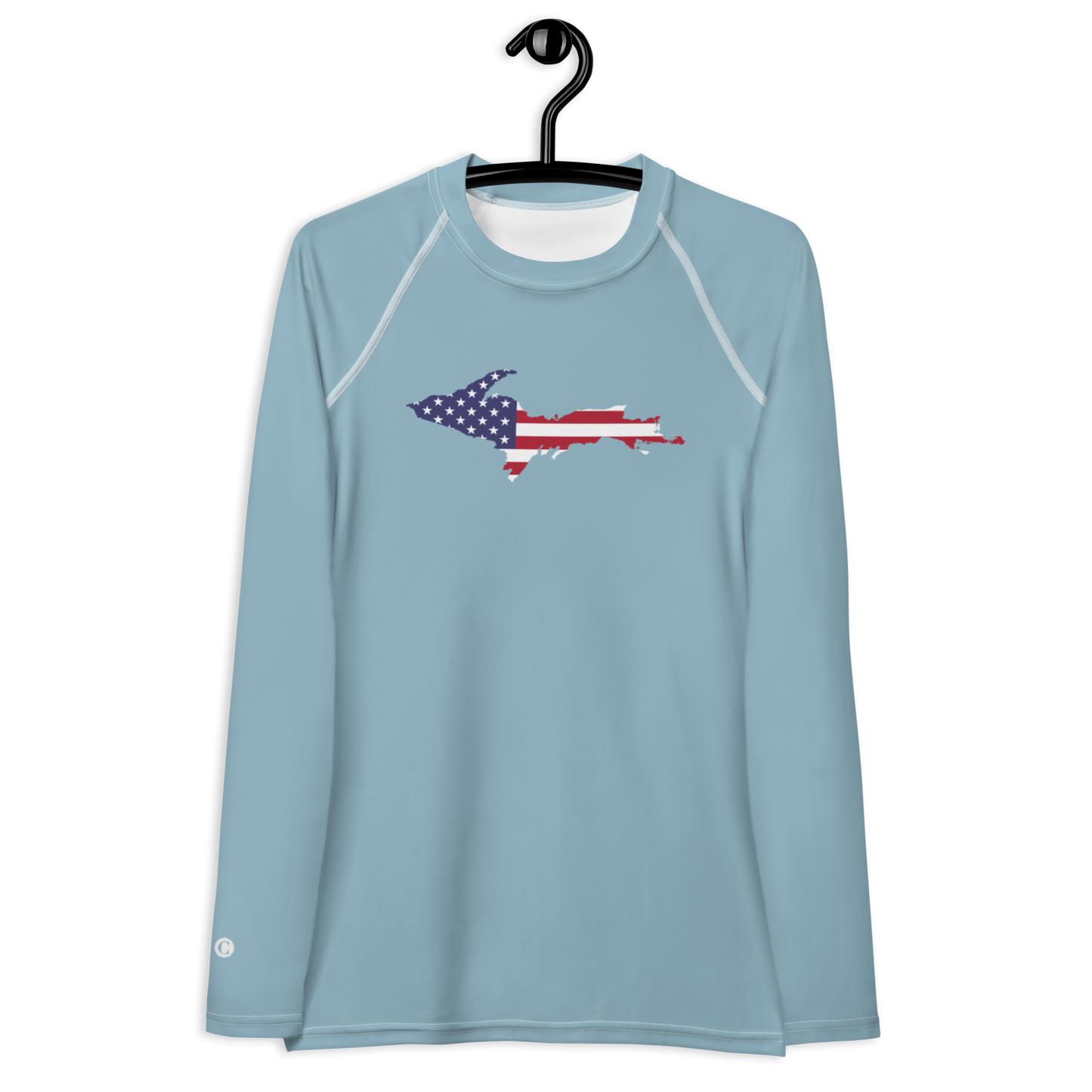 Michigan Upper Peninsula Rash Guard (w/ UP USA Flag) | Women's - Opal Blue