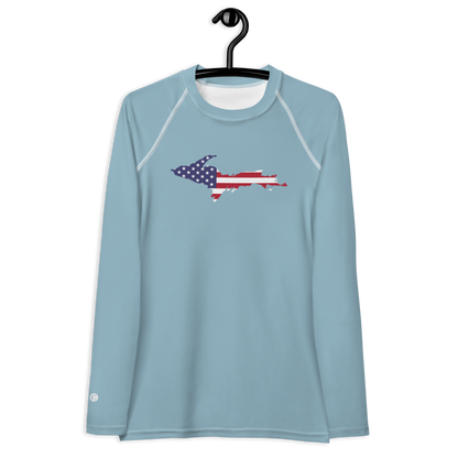 Michigan Upper Peninsula Rash Guard (w/ UP USA Flag) | Women's - Opal Blue