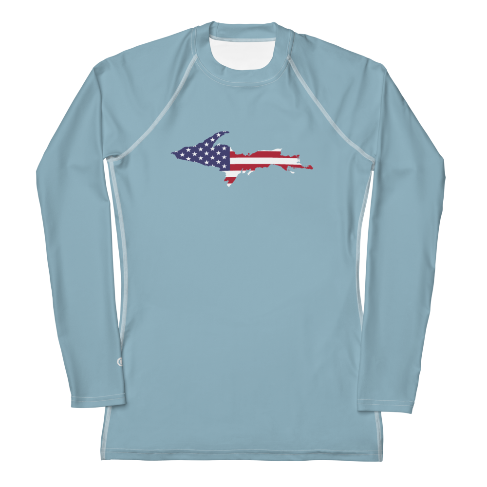 Michigan Upper Peninsula Rash Guard (w/ UP USA Flag) | Women's - Opal Blue