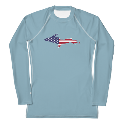 Michigan Upper Peninsula Rash Guard (w/ UP USA Flag) | Women's - Opal Blue