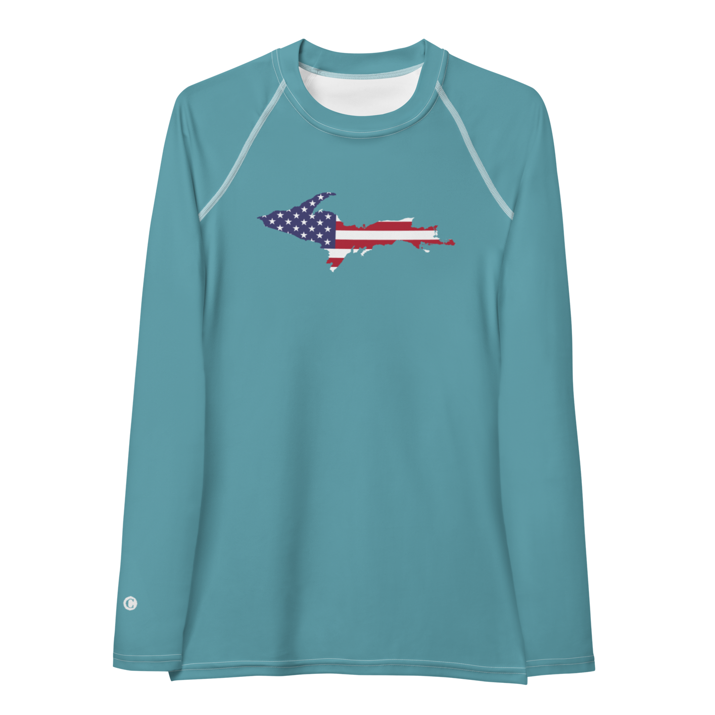 Michigan Upper Peninsula Rash Guard (w/ UP USA Flag) | Women's - Lake Huron Blue