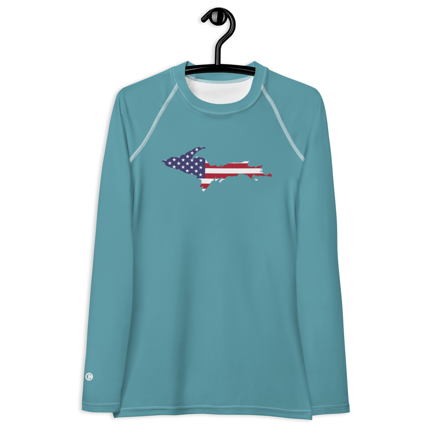 Michigan Upper Peninsula Rash Guard (w/ UP USA Flag) | Women's - Lake Huron Blue