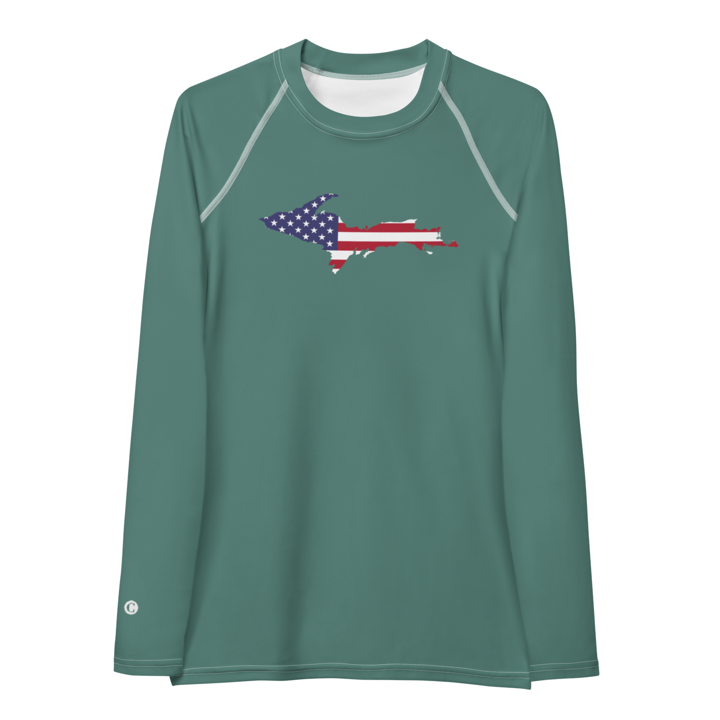 Michigan Upper Peninsula Rash Guard (w/ UP USA Flag) | Women's - Copper Green