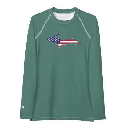 Michigan Upper Peninsula Rash Guard (w/ UP USA Flag) | Women's - Copper Green