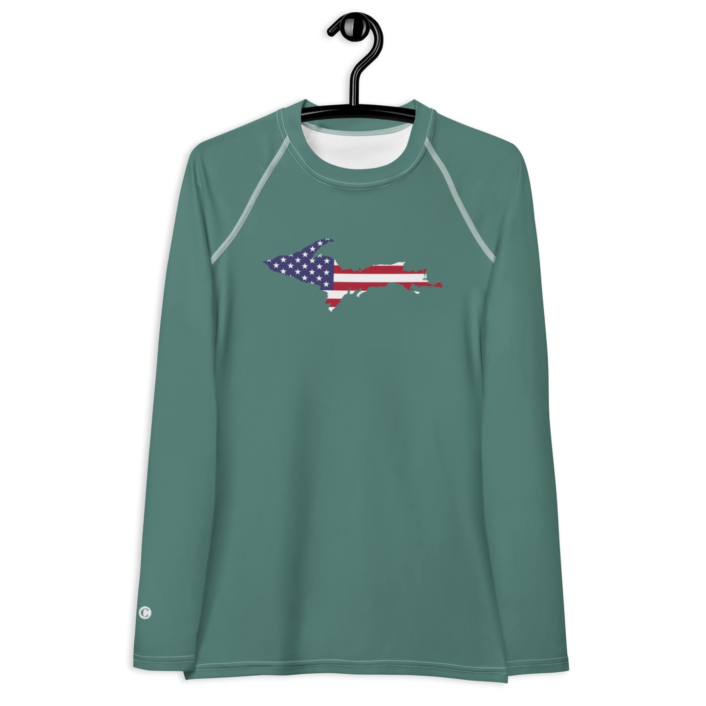 Michigan Upper Peninsula Rash Guard (w/ UP USA Flag) | Women's - Copper Green