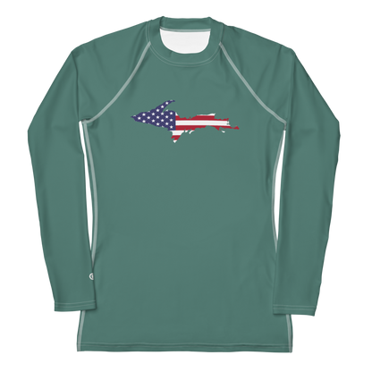 Michigan Upper Peninsula Rash Guard (w/ UP USA Flag) | Women's - Copper Green