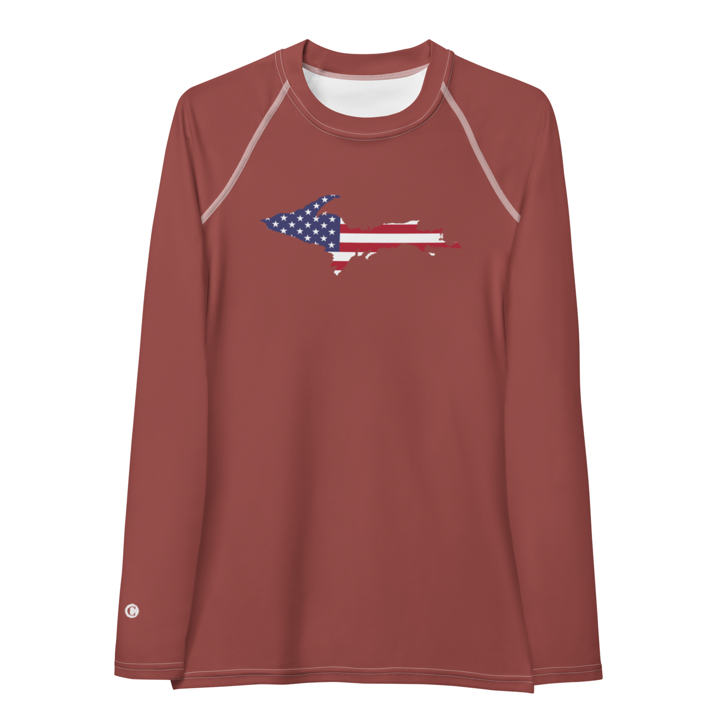 Michigan Upper Peninsula Rash Guard (w/ UP USA Flag) | Women's - Ore Dock Red