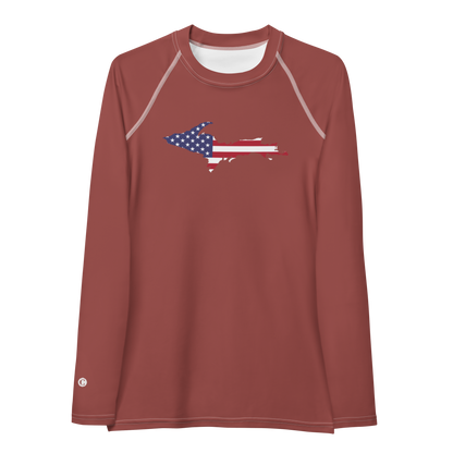 Michigan Upper Peninsula Rash Guard (w/ UP USA Flag) | Women's - Ore Dock Red