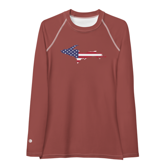 Michigan Upper Peninsula Rash Guard (w/ UP USA Flag) | Women's - Ore Dock Red