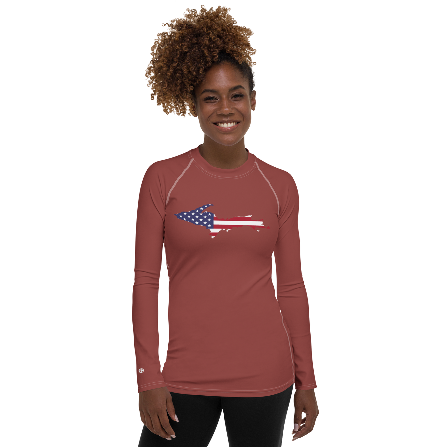 Michigan Upper Peninsula Rash Guard (w/ UP USA Flag) | Women's - Ore Dock Red