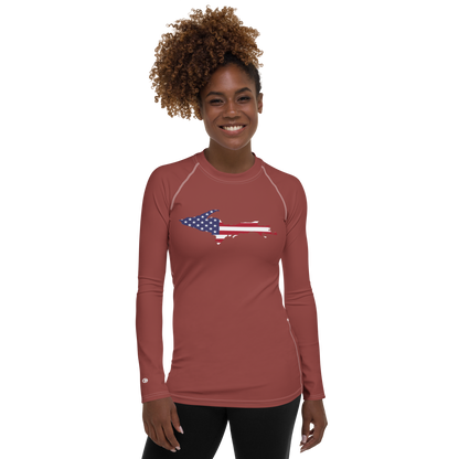 Michigan Upper Peninsula Rash Guard (w/ UP USA Flag) | Women's - Ore Dock Red