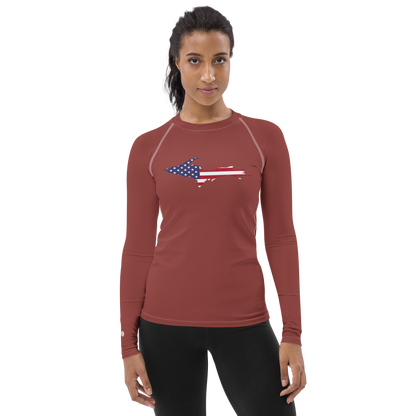 Michigan Upper Peninsula Rash Guard (w/ UP USA Flag) | Women's - Ore Dock Red