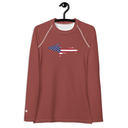 Michigan Upper Peninsula Rash Guard (w/ UP USA Flag) | Women's - Ore Dock Red