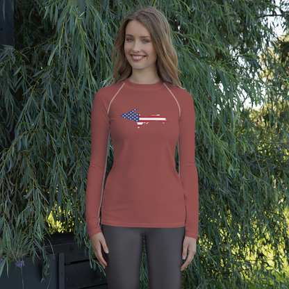 Michigan Upper Peninsula Rash Guard (w/ UP USA Flag) | Women's - Ore Dock Red