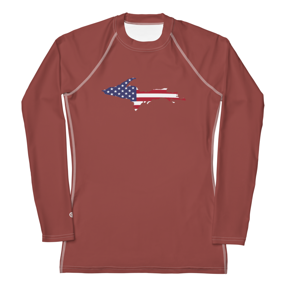 Michigan Upper Peninsula Rash Guard (w/ UP USA Flag) | Women's - Ore Dock Red