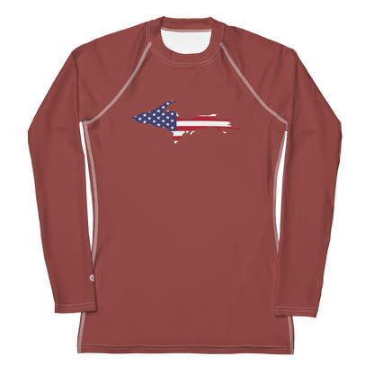 Michigan Upper Peninsula Rash Guard (w/ UP USA Flag) | Women's - Ore Dock Red