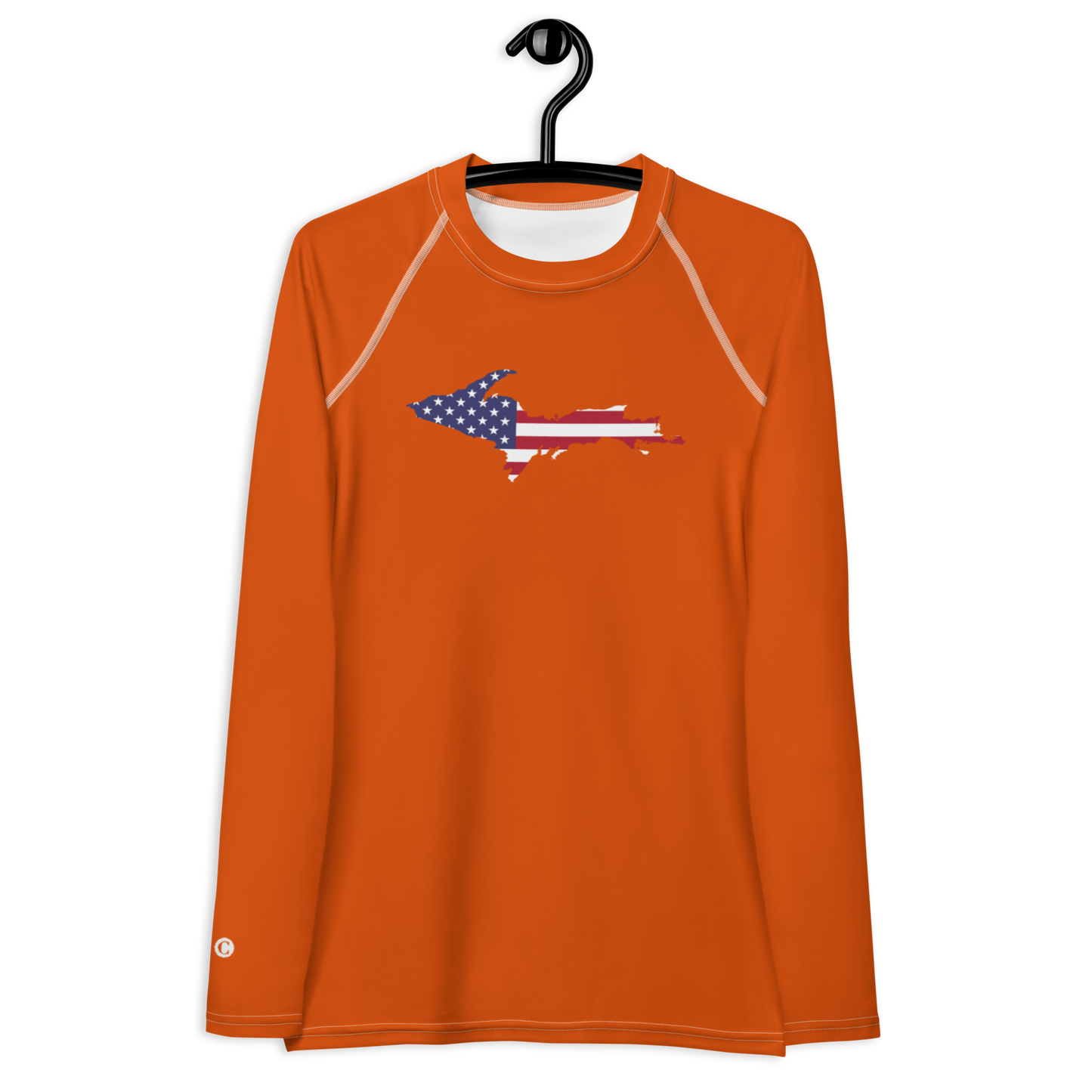 Michigan Upper Peninsula Rash Guard (w/ UP USA Flag) | Women's - Maple Leaf Orange