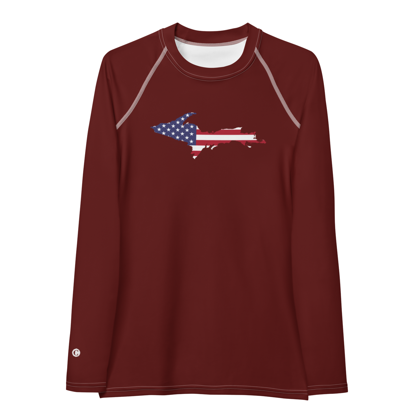 Michigan Upper Peninsula Rash Guard (w/ UP USA Flag) | Women's - Cherrywood Color