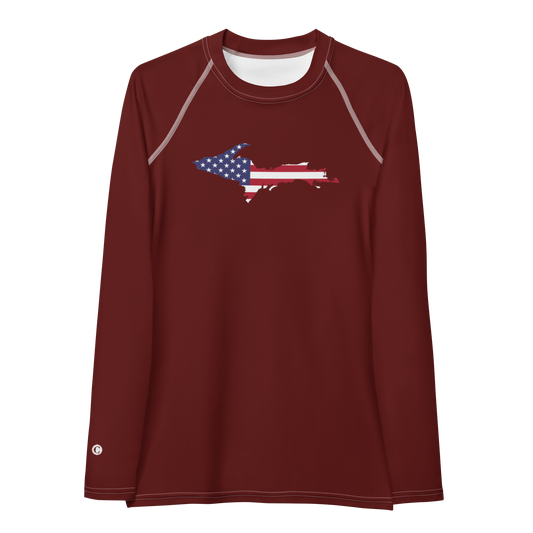 Michigan Upper Peninsula Rash Guard (w/ UP USA Flag) | Women's - Cherrywood Color