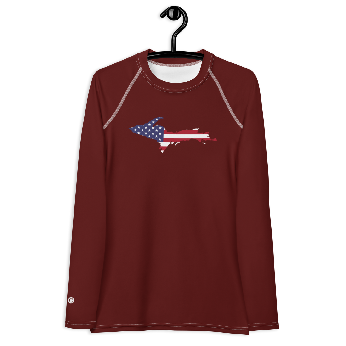 Michigan Upper Peninsula Rash Guard (w/ UP USA Flag) | Women's - Cherrywood Color