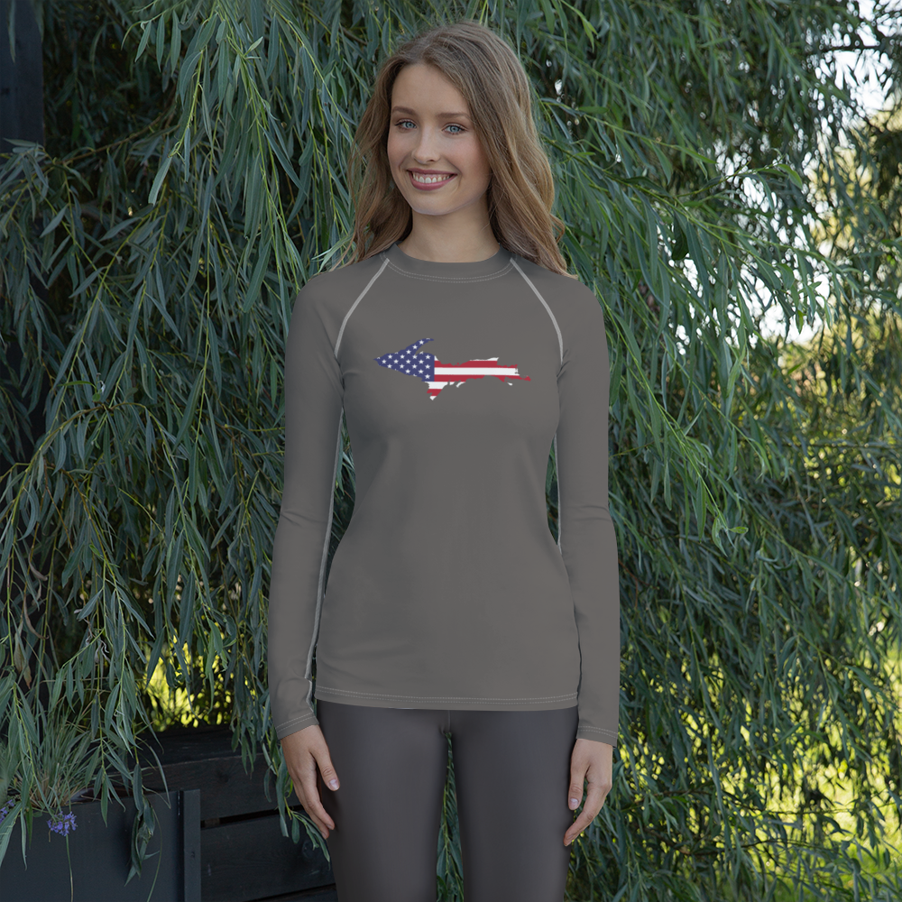 Michigan Upper Peninsula Rash Guard (w/ UP USA Flag) | Women's - Warren Tank Grey